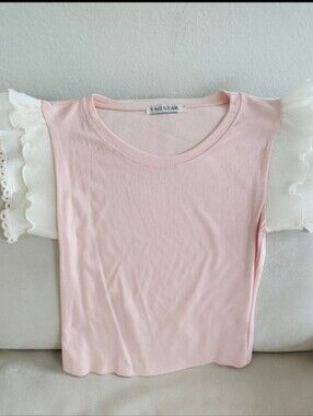 Yao Star Pink Ruffle Sleeve Tee